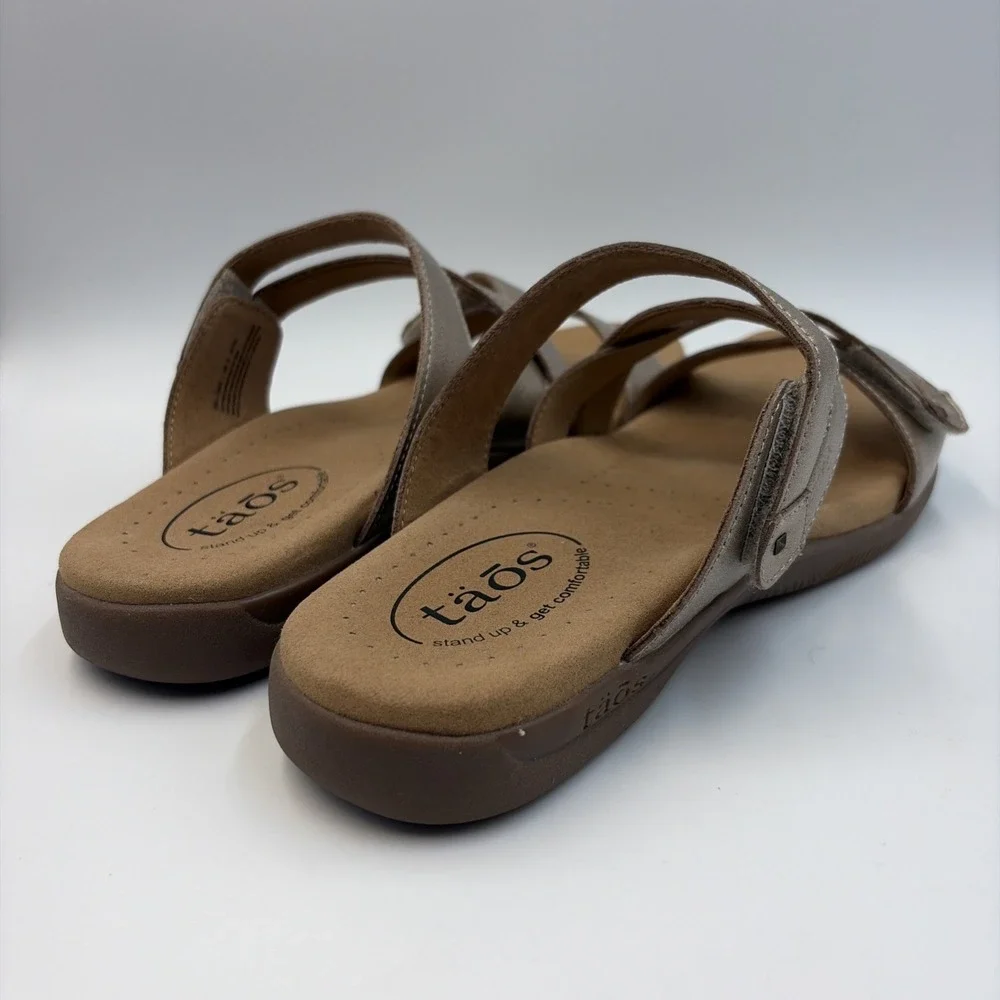 Taos Double U Strappy Slide Sandals Women's Size 8 Champagne Leather